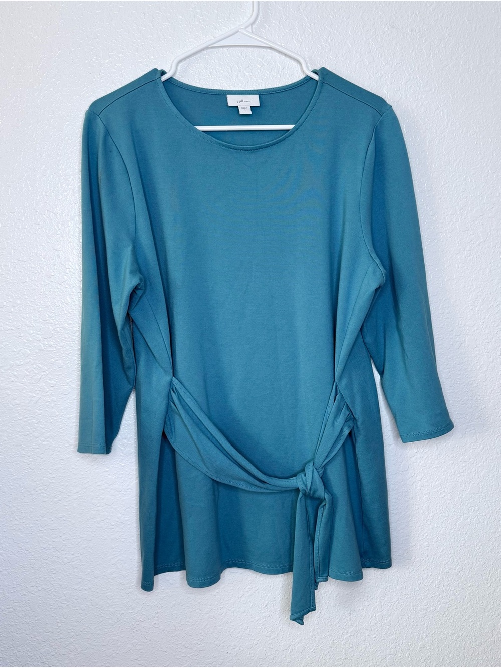 J.Jill Ponte 3/4 Sleeve Tie Front Viscose Blue Topaz Tunic Top Large